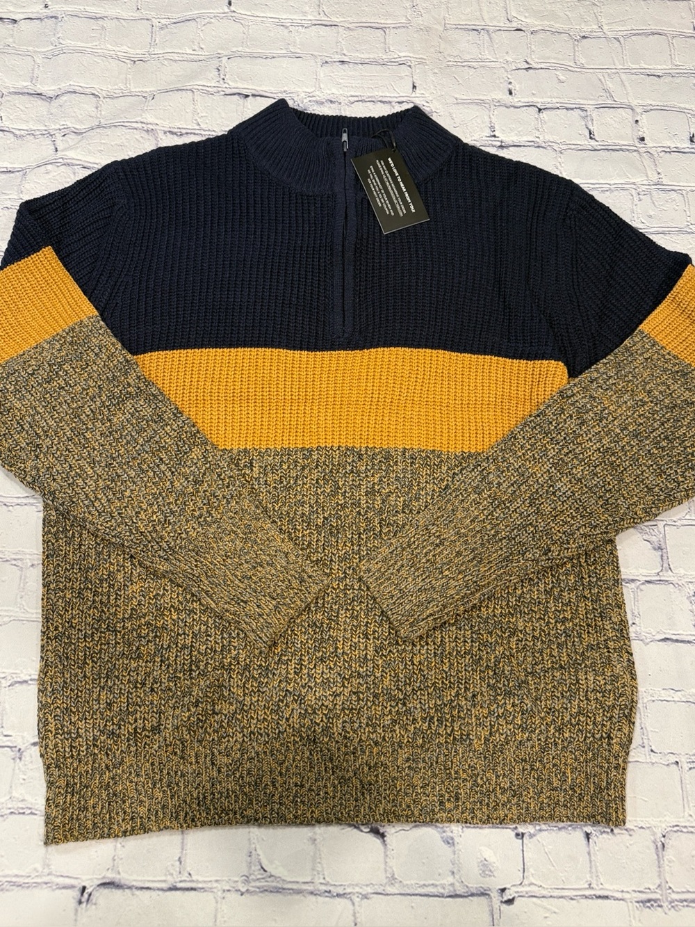 Lido Collection Men's Colorblock Half-Zip Sweater | Navy Mustard & Heather | NWT